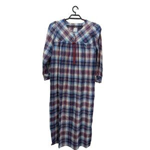 Carole Plaid Nightgown Red Blue White Long Sleeve 100% Cotton Womens  size M